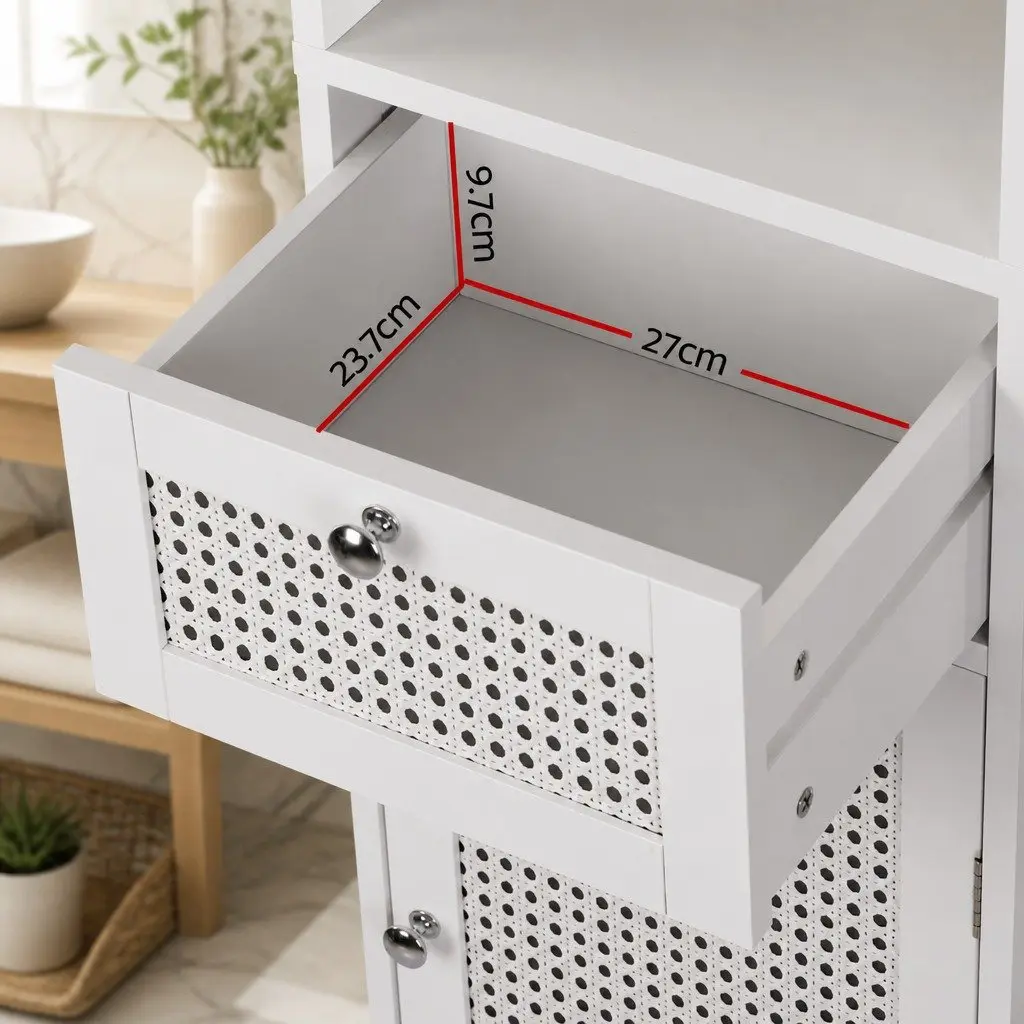 Bathroom Storage Cabinet White Rattan Tallboy Cupboard 161cm E1 MDF PVC