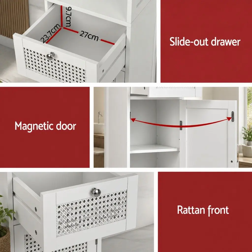 Bathroom Storage Cabinet White Rattan Tallboy Cupboard 161cm E1 MDF PVC