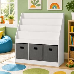 4-Tier Kids Bookshelf with Storage Bins
