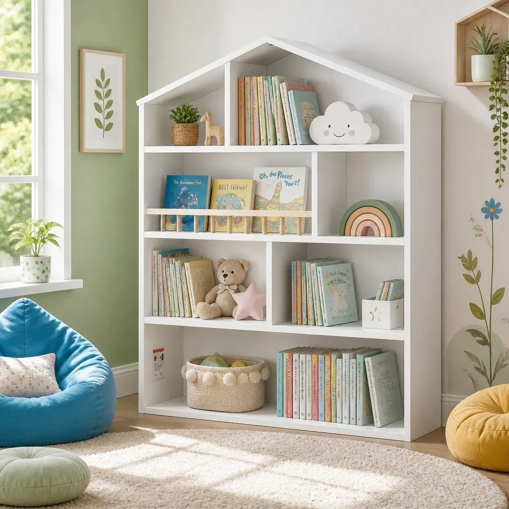 Kids Bookshelf 4 Tier Open Storage Organiser Cabinet Bedroom Playroom Display