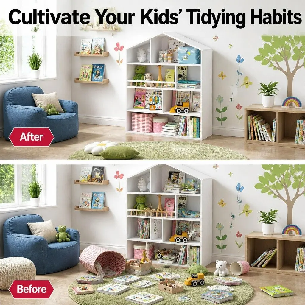 Kids Bookshelf House-Shaped 4 Tier Open Storage Organiser White Melamine