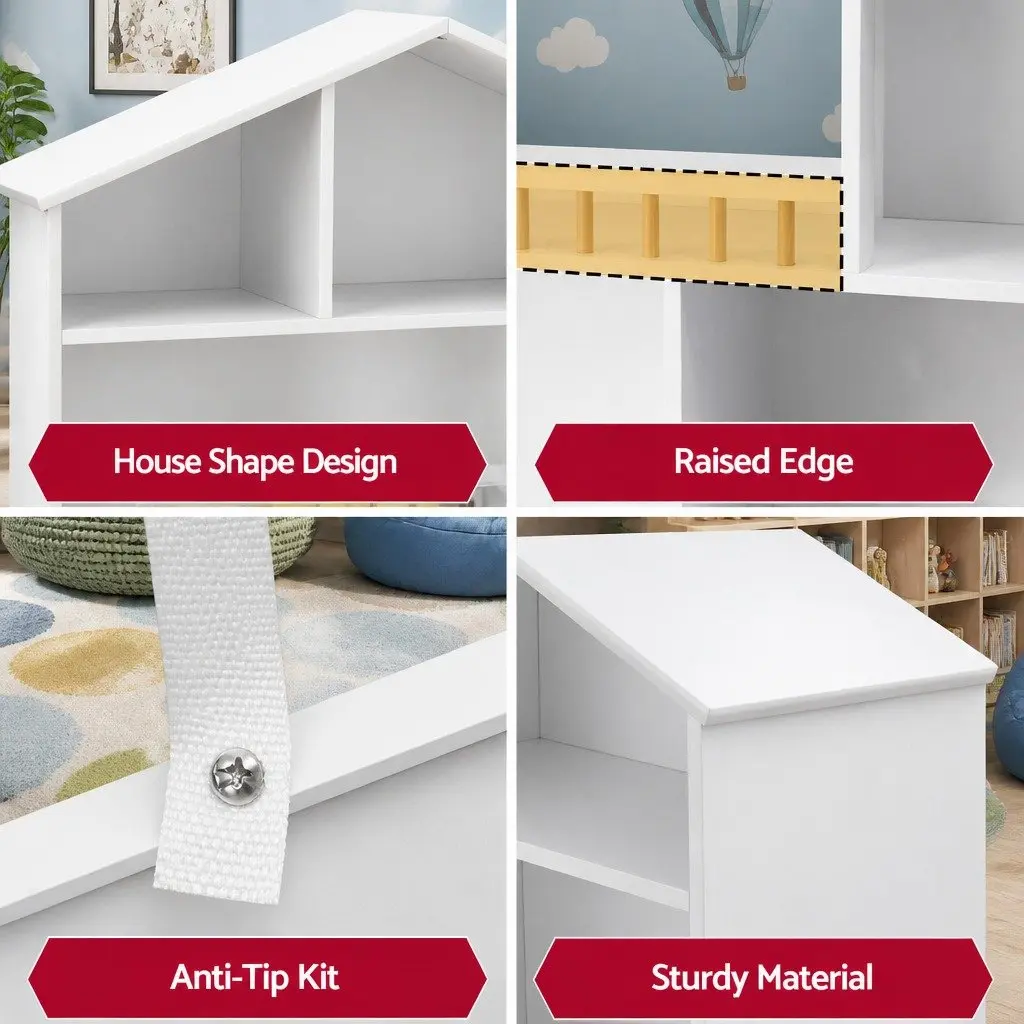 Kids Bookshelf House-Shaped 4 Tier Open Storage Organiser White Melamine