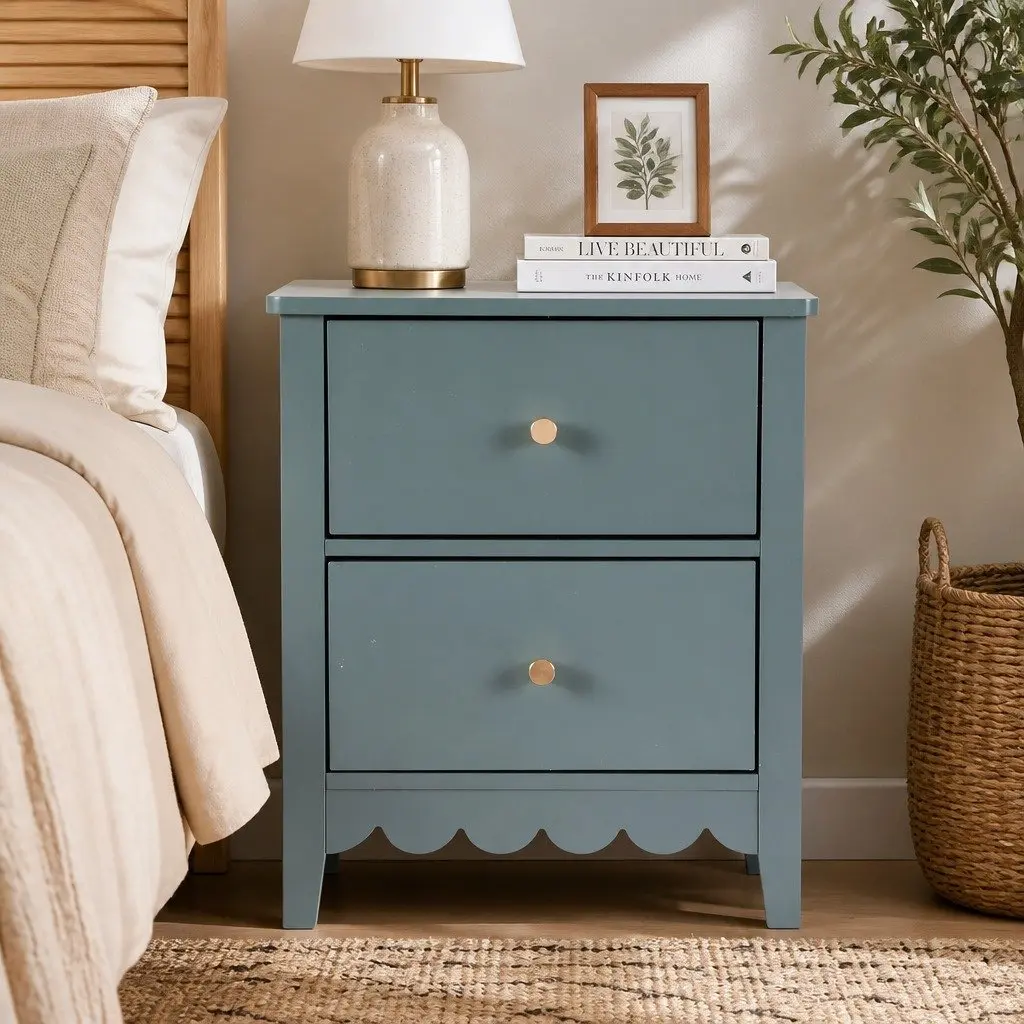 Bedside Table Green 40cm W x 30cm D x 50cm H MDF with Paint 2 Drawers