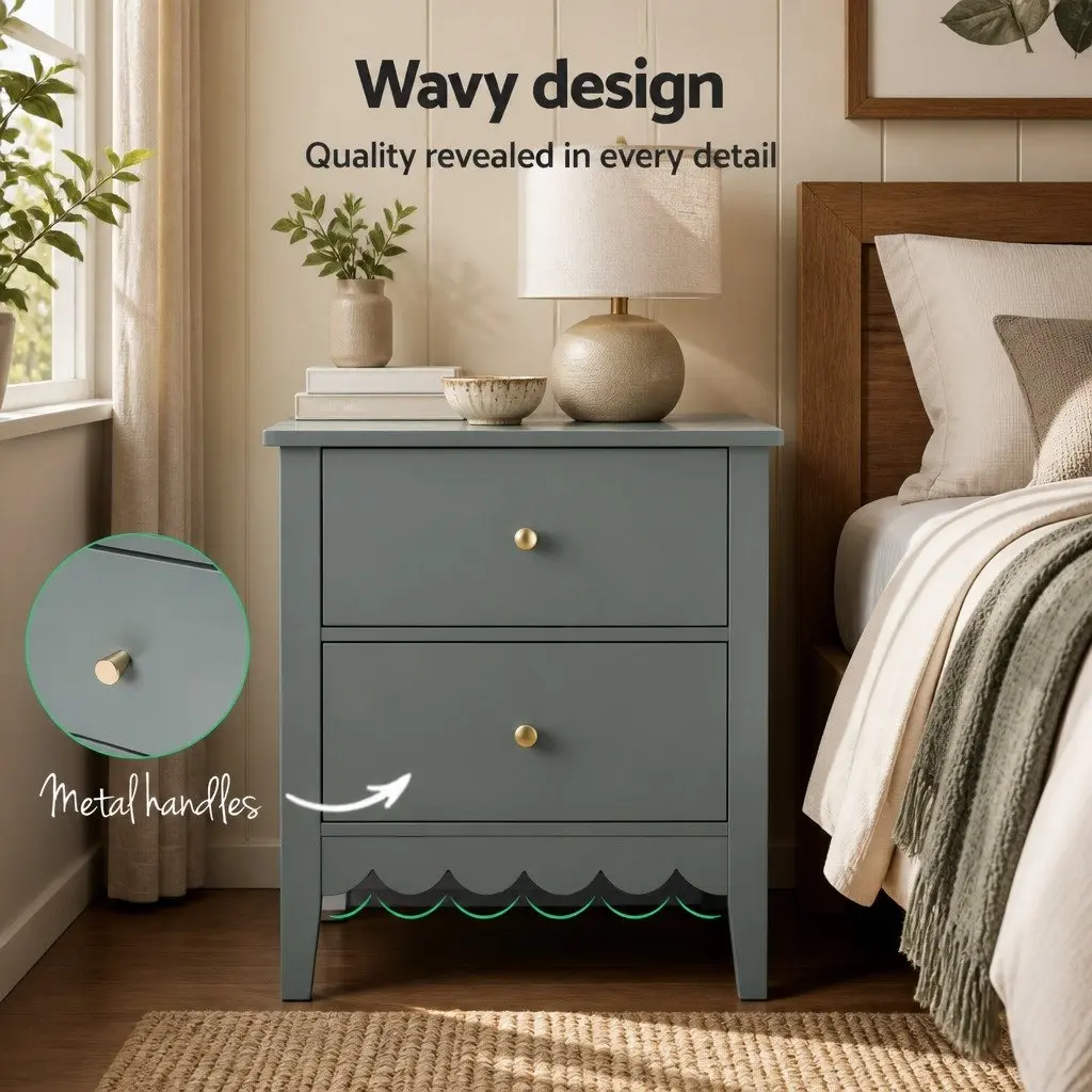 Bedside Table Green 40cm W x 30cm D x 50cm H MDF with Paint 2 Drawers