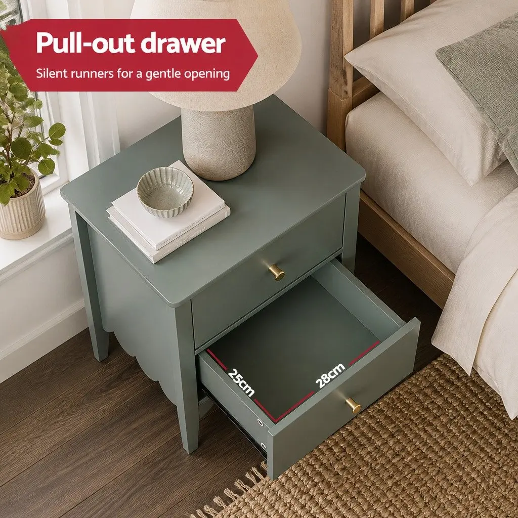 Bedside Table Green 40cm W x 30cm D x 50cm H MDF with Paint 2 Drawers