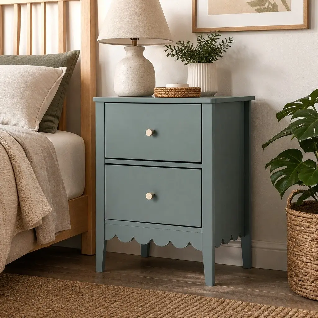 Bedside Table Green 40cm W x 30cm D x 50cm H MDF with Paint 2 Drawers