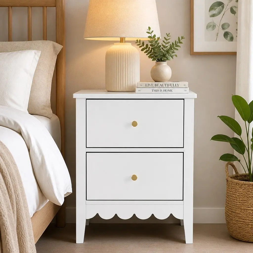 Bedside Table White 2 Drawers E1 MDF