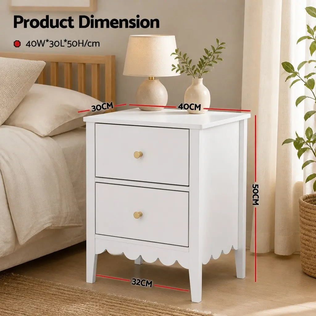 Bedside Table White 2 Drawers E1 MDF