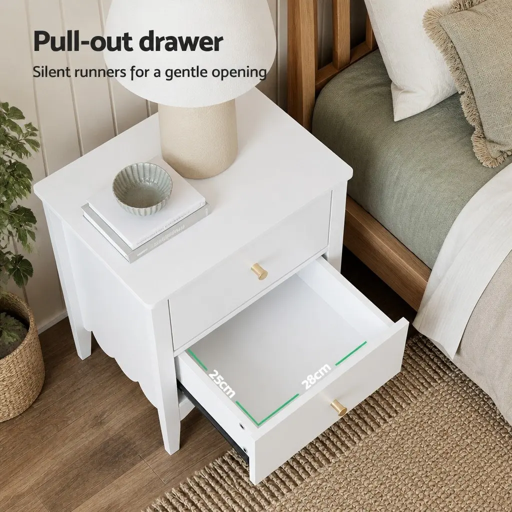 Bedside Table White 2 Drawers E1 MDF