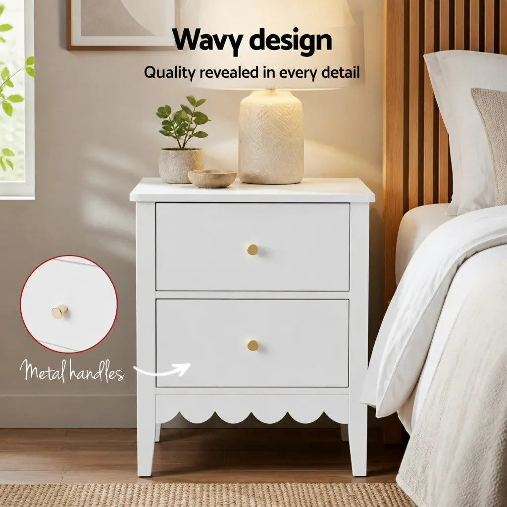 Bedside Table White 2 Drawers E1 MDF