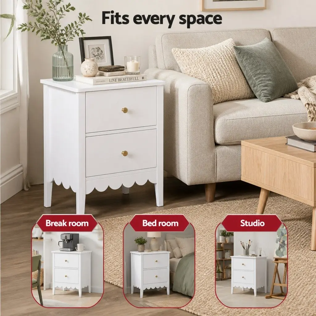 Bedside Table White 2 Drawers E1 MDF
