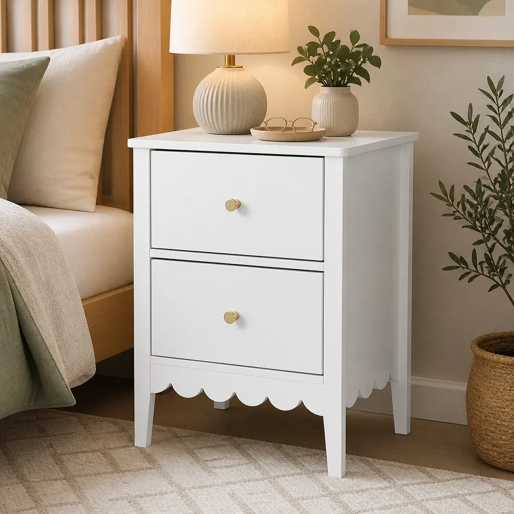 Bedside Table White 2 Drawers E1 MDF