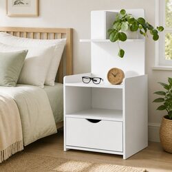Charming White Bedside Table with Open Shelves
