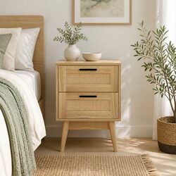 Rattan Bedside Table with 2 Drawers and Open Shelf