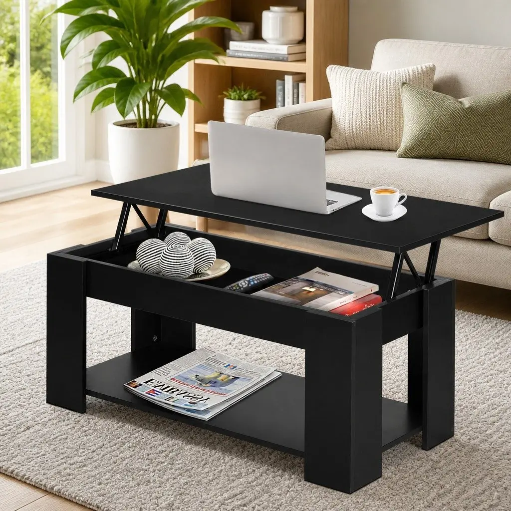 Lift-Top Coffee Table with Hidden Storage in Black