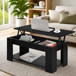 Lift-Top Coffee Table with Hidden Storage in Black