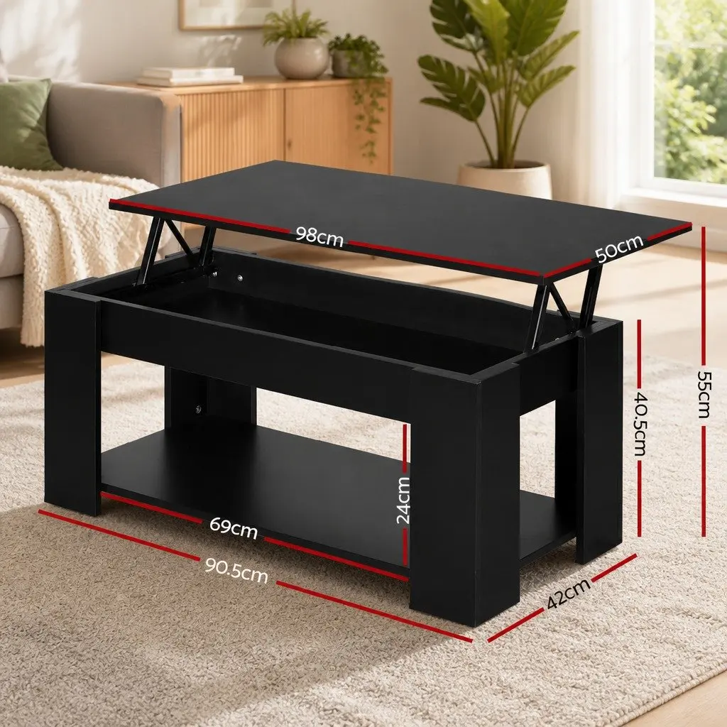 Lift-Top Coffee Table Black 98cm Particle Board