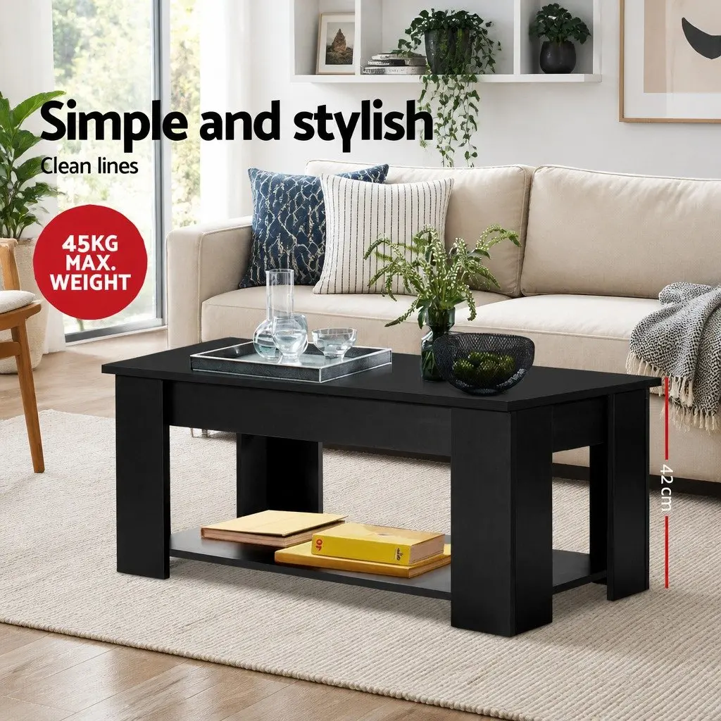 Lift-Top Coffee Table Black 98cm Particle Board