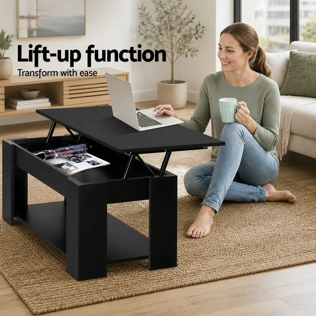 Lift-Top Coffee Table Black 98cm Particle Board