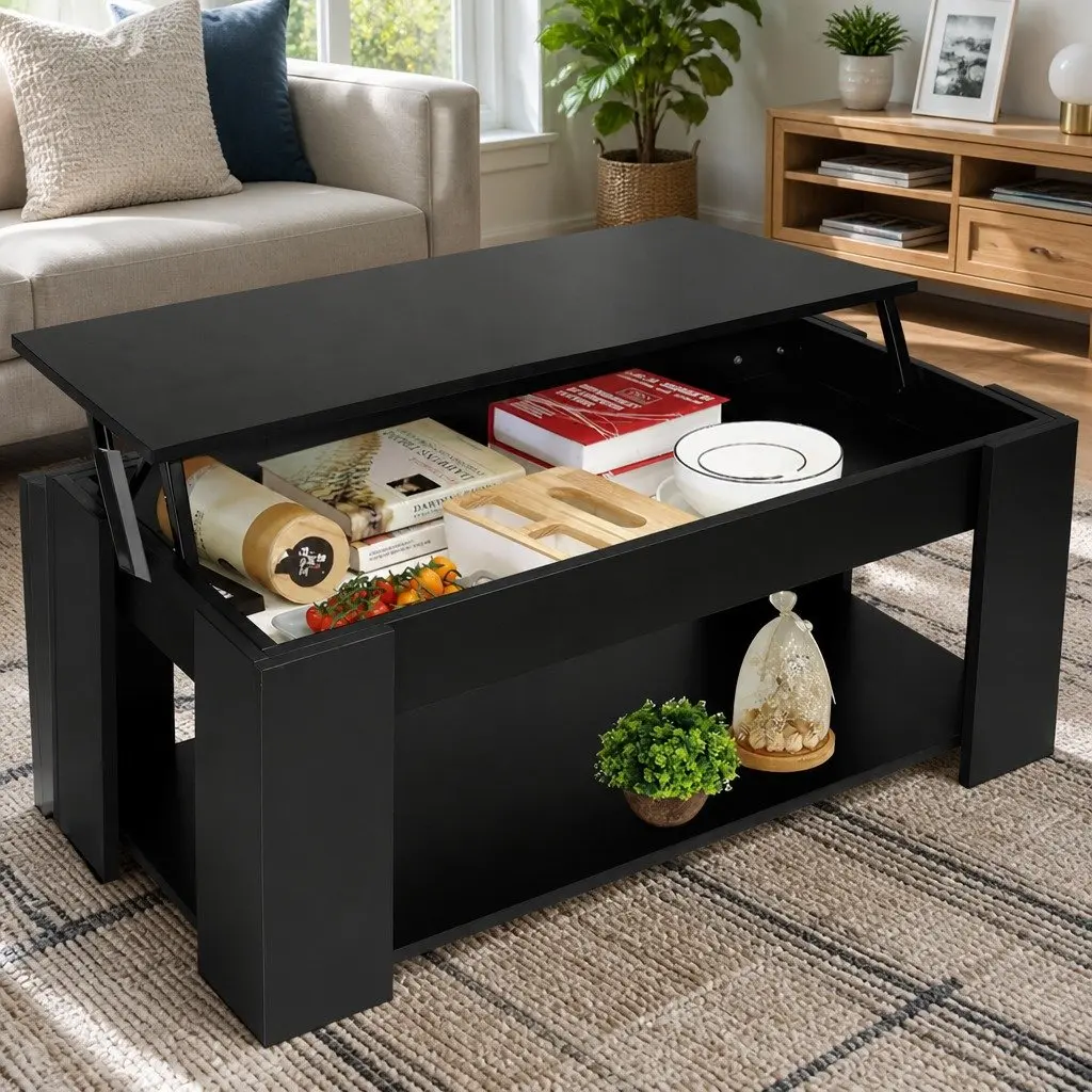 Lift-Top Coffee Table Black 98cm Particle Board