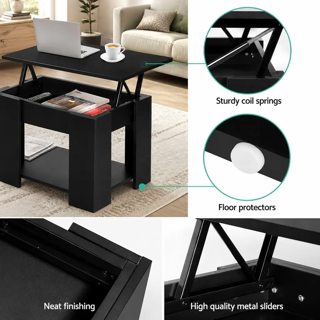 Lift-Top Coffee Table Black 98cm Particle Board