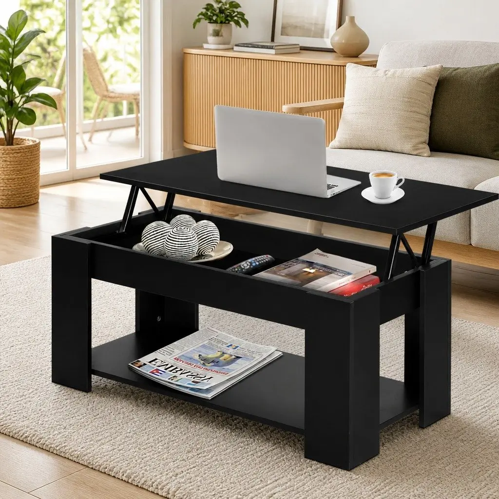 Lift-Top Coffee Table Black 98cm Particle Board