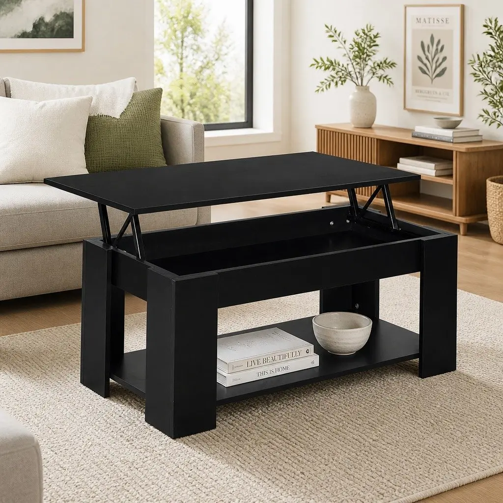 Lift-Top Coffee Table Black 98cm Particle Board