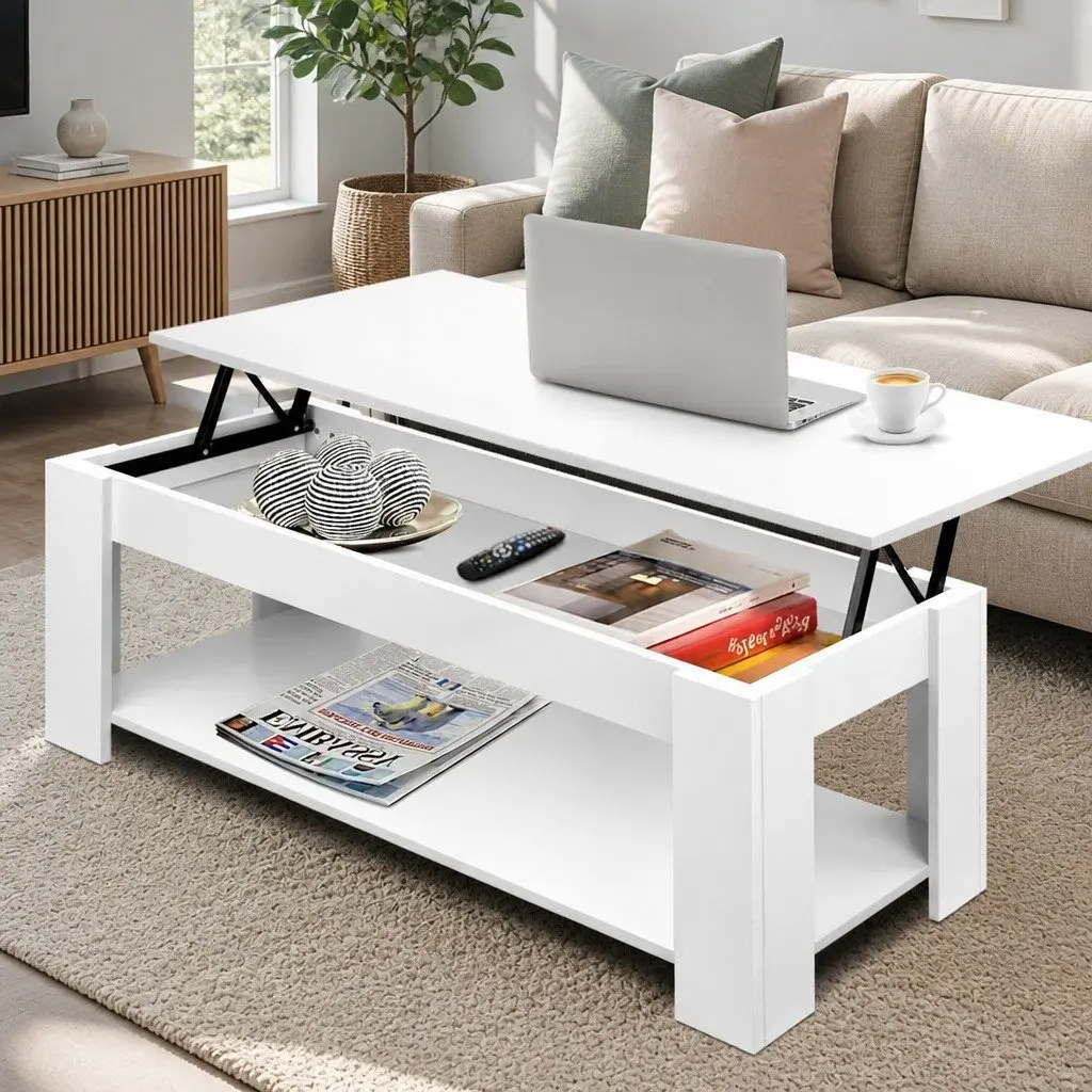 White Lift-Top Coffee Table with Hidden Storage