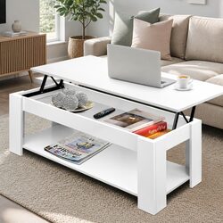 White Lift-Top Coffee Table with Hidden Storage