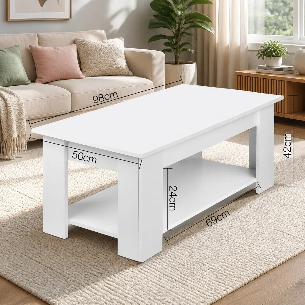 Lift-Top Coffee Table White Space-Saving Modern Living Room Furniture Particle Board 98 x 50 x 42cm