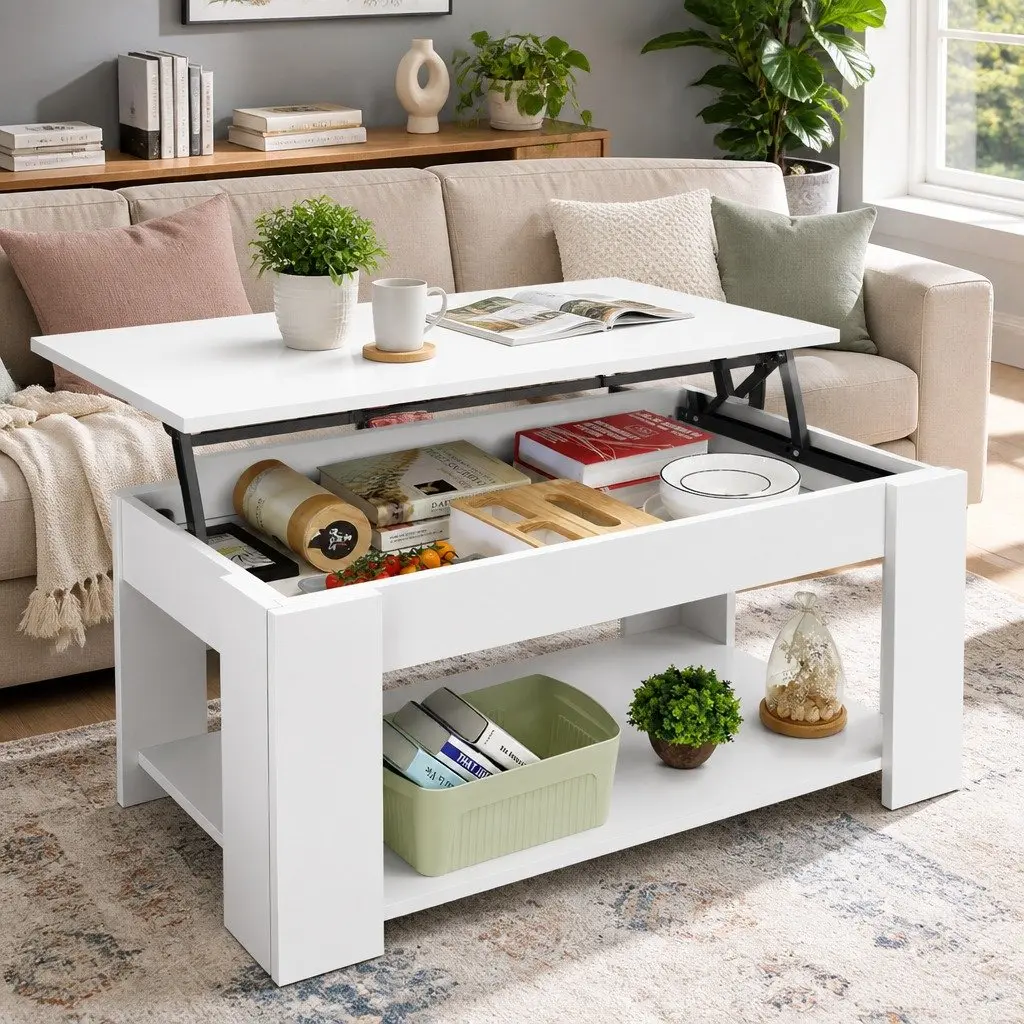 Lift-Top Coffee Table White Space-Saving Modern Living Room Furniture Particle Board 98 x 50 x 42cm
