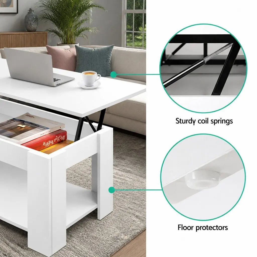 Lift-Top Coffee Table White Space-Saving Modern Living Room Furniture Particle Board 98 x 50 x 42cm