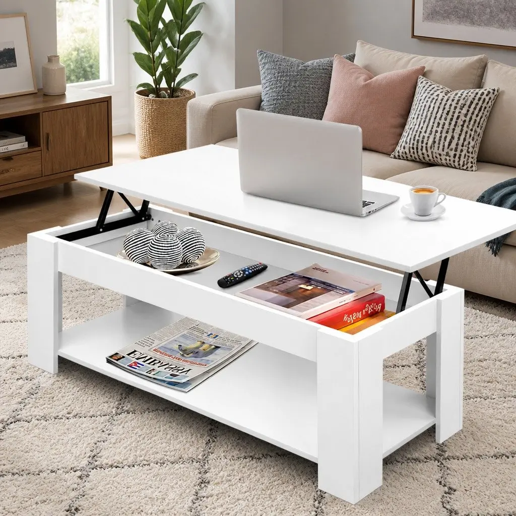 Lift-Top Coffee Table White Space-Saving Modern Living Room Furniture Particle Board 98 x 50 x 42cm