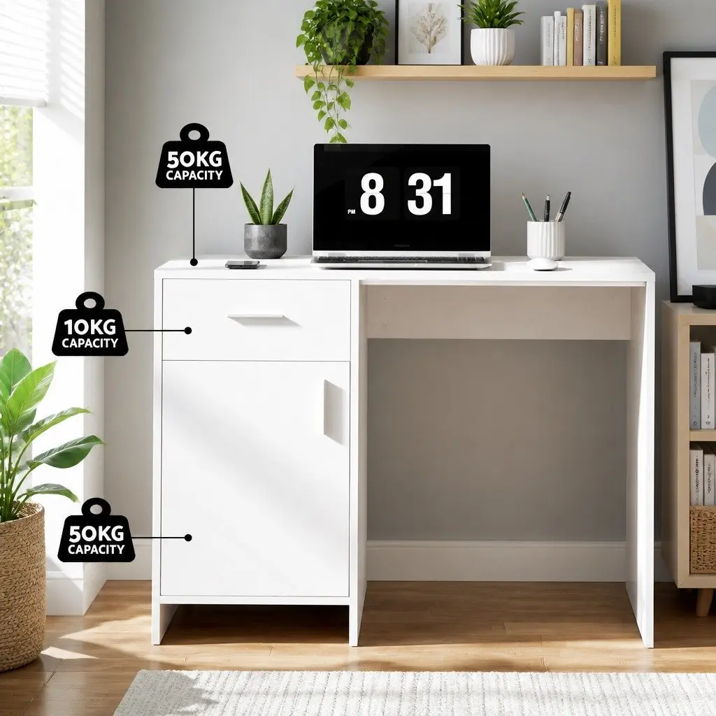 White Computer Desk and Office Chair Set 100cm