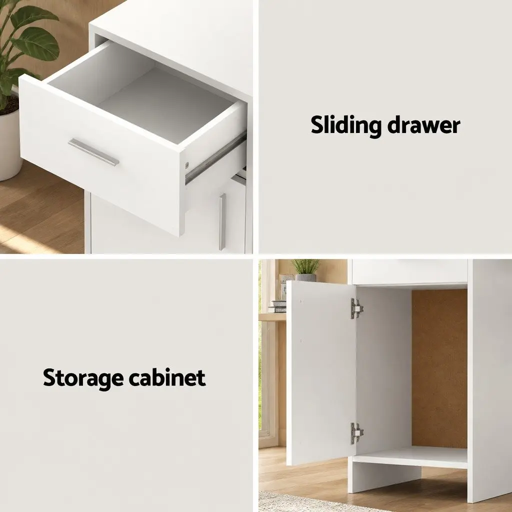 White Office Desk with Storage Drawer Cabinet 100CM