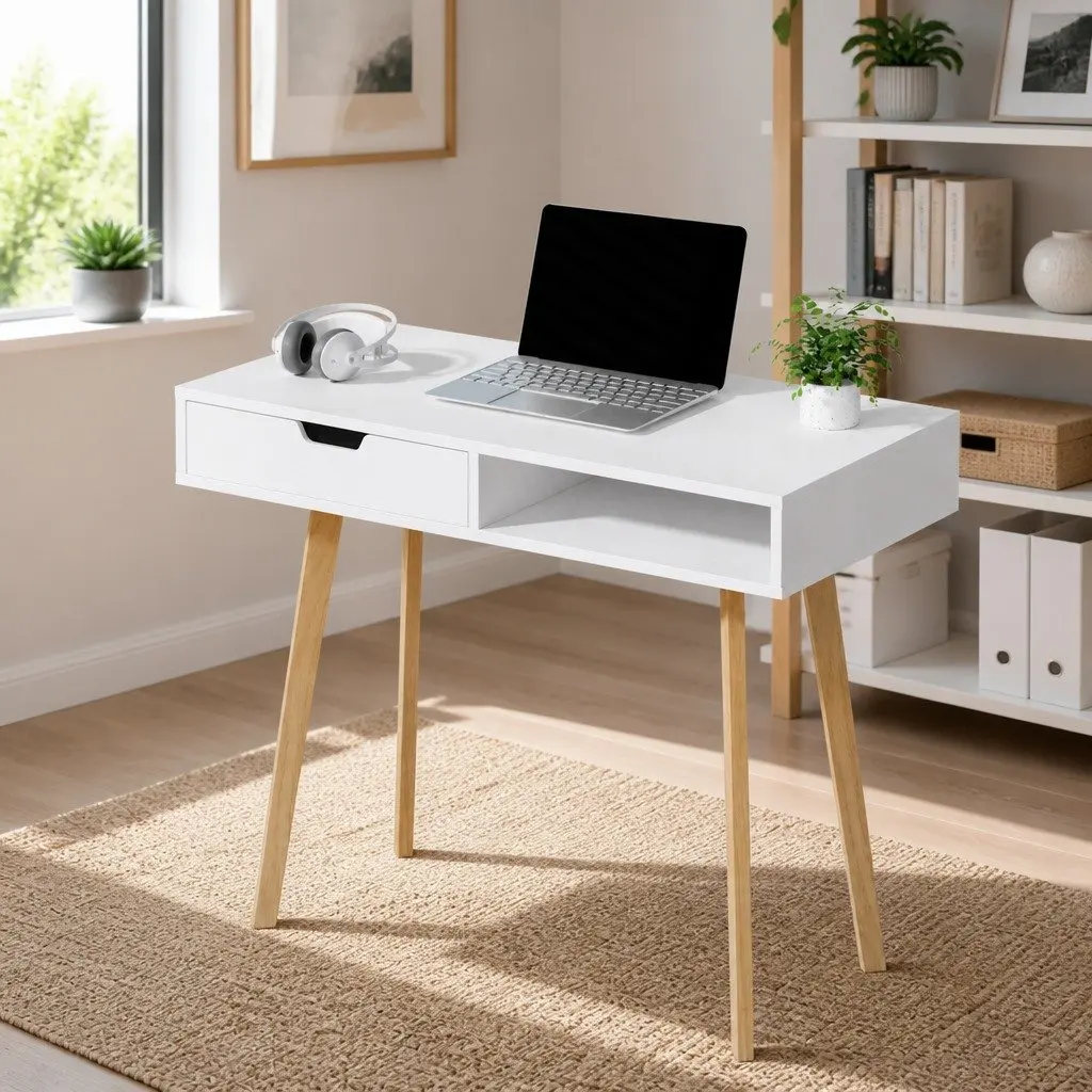 Computer Desk with Drawer and Shelf Storage