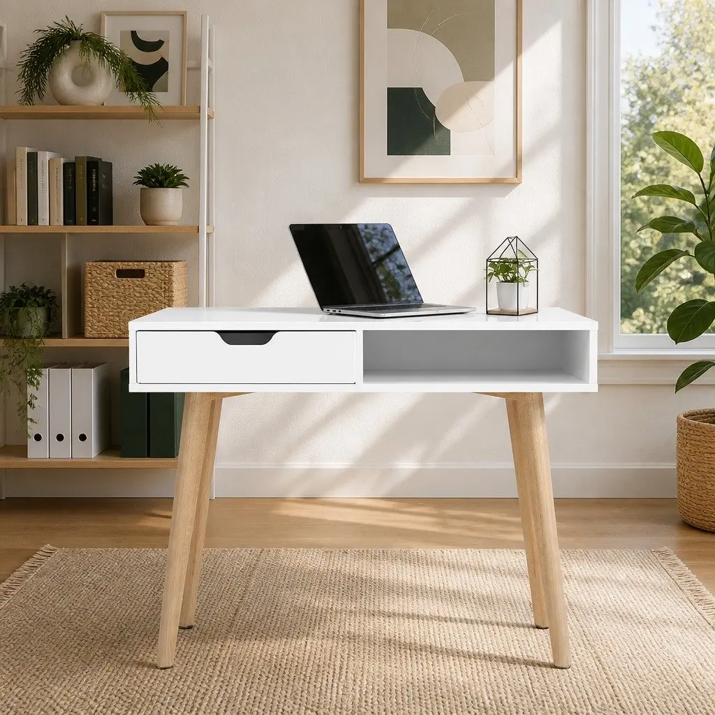 Computer Desk with Drawer and Shelf Storage
