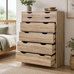 Scandinavian 6 Drawer Tallboy Storage Cabinet in Oak