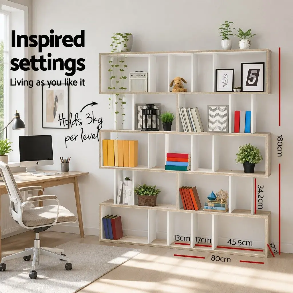 5 Tier White and Wood Brown Display Bookshelf