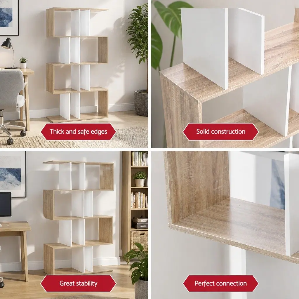5 Tier White and Wood Brown Display Bookshelf