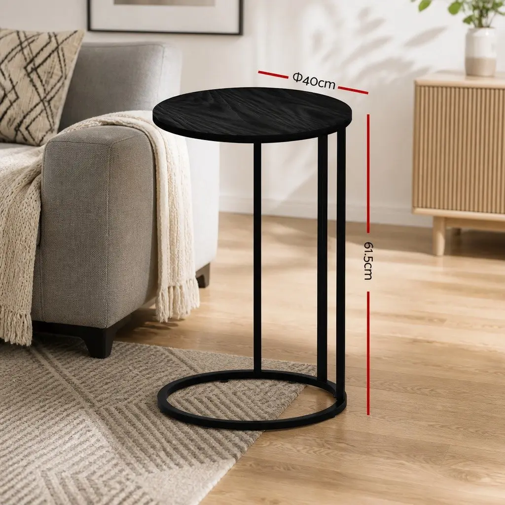 Round Coffee Table Side Table Black Industrial Style C-Shape Design Sturdy