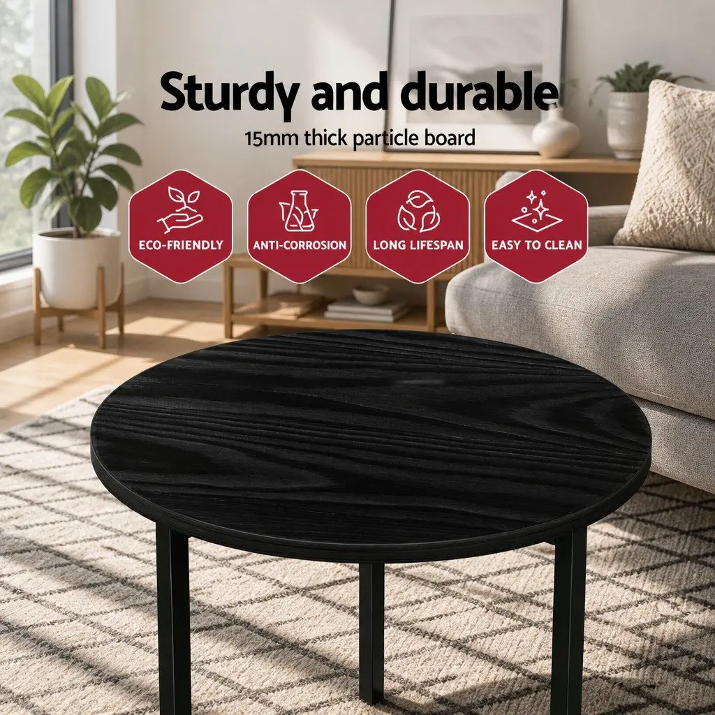 Round Coffee Table Side Table Black Industrial Style C-Shape Design Sturdy