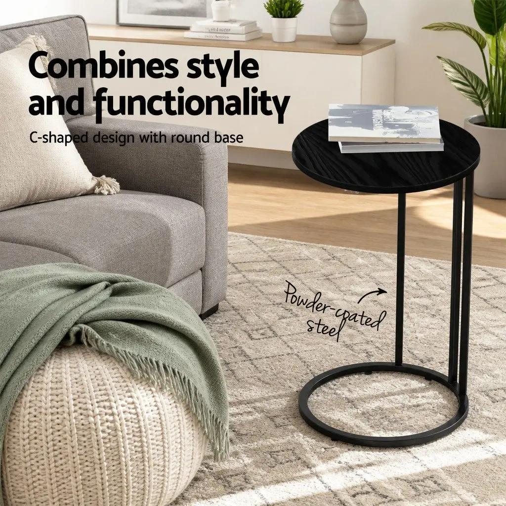 Round Coffee Table Side Table Black Industrial Style C-Shape Design Sturdy