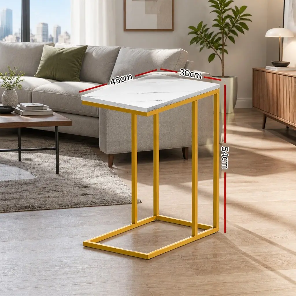 Side Table Marble Effect White Industrial Style 45cm x 30cm x 54cm Metal