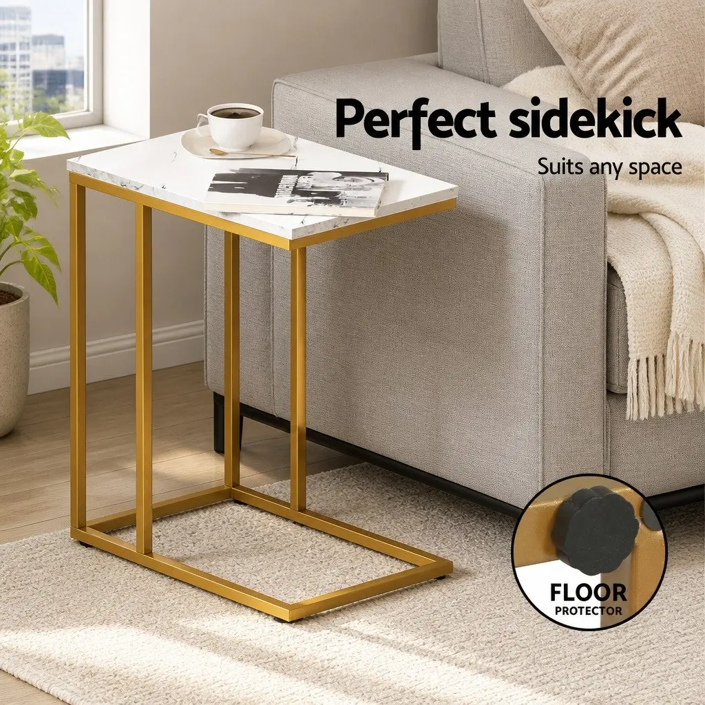 Side Table Marble Effect White Industrial Style 45cm x 30cm x 54cm Metal