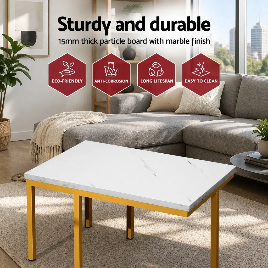 Side Table Marble Effect White Industrial Style 45cm x 30cm x 54cm Metal
