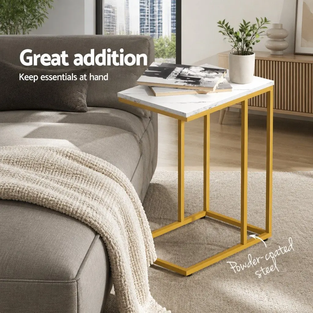 Side Table Marble Effect White Industrial Style 45cm x 30cm x 54cm Metal