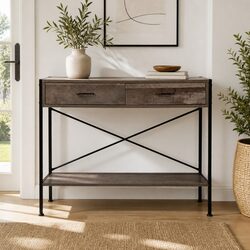 Rustic Console Table with 2 Drawers and Bottom Shelf