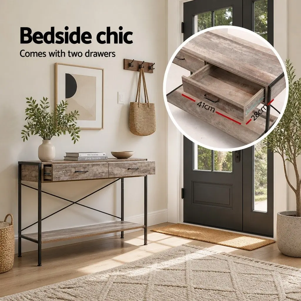 Console Table Rustic 100x35x74.5cm 15mm Particle Board with 2 Drawers and Bottom Shelf