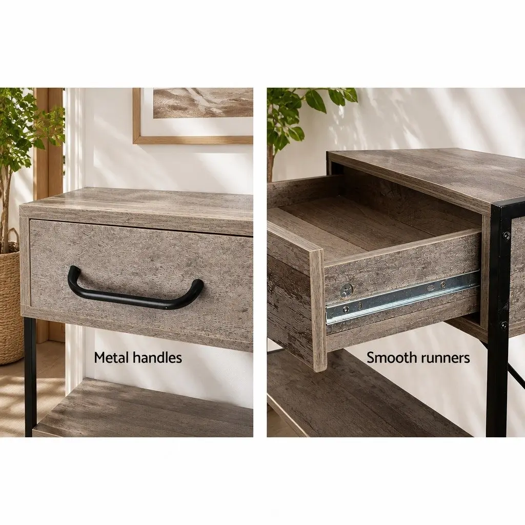 Console Table Rustic 100x35x74.5cm 15mm Particle Board with 2 Drawers and Bottom Shelf